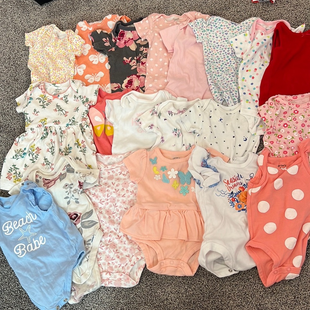 various brands baby girls 2 dresses 18 onesies 0-3 months